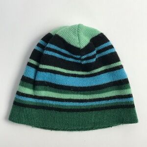 Green and blues striped youth Winter Hat Beanie Cap